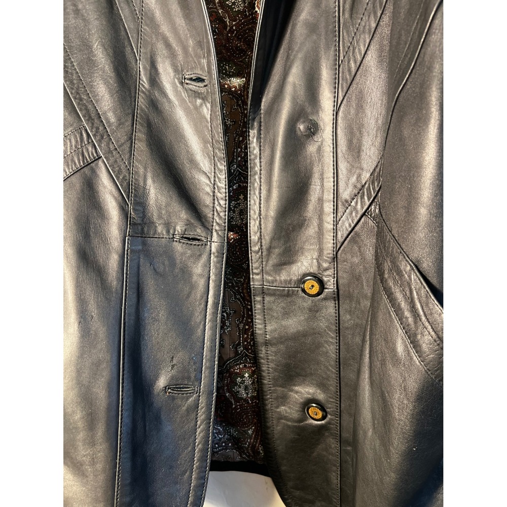 Vintage Gerome Barcelona Black Lambskin Leather Paisley Lined Jacket 80s Chevron - Picture 8 of 14